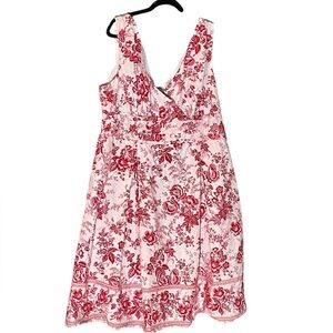 BEAUTIFUL RED & WHITE FLORAL V-NECK SPRING SWING MIDI DRESS GOOD COND 22W